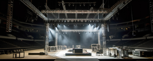 concert stage with traveseres and flightcases