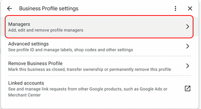 giving a position of a manager in Google My Business Account