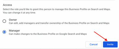 Access level as manager in Google My Business Account