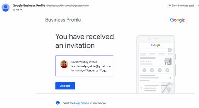 invitation send to the user in Google My Business Account