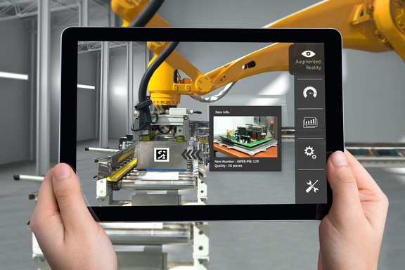 Tablet with image of industrial machine